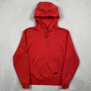 Nike Sportswear Club Fleece Hoodie Mens Small Red All Over Print Swossh